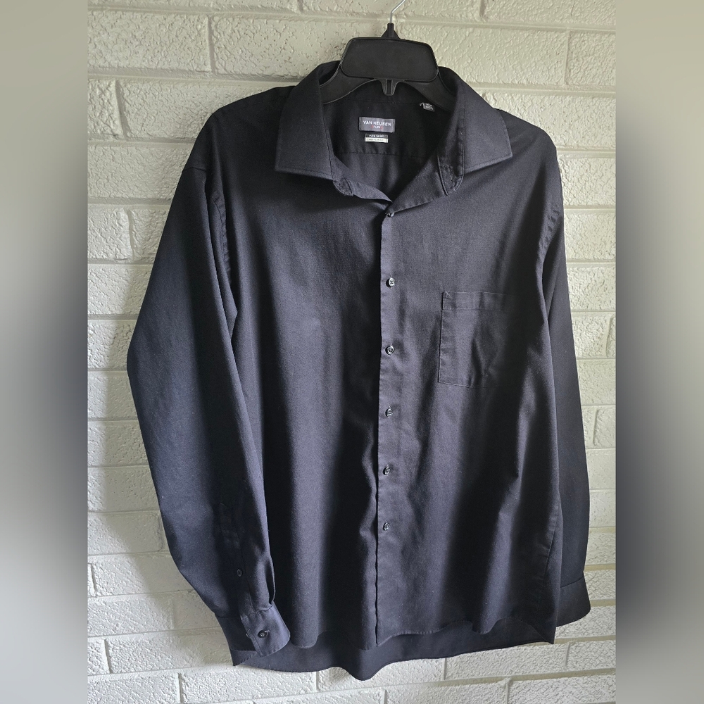 VAN HEUSEN FLEX SHIRT MENS 17 34/34 BLACK LONG SLEEVES